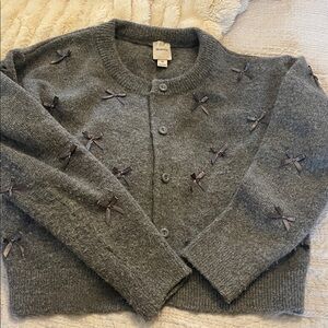 Maeve Gray Cardigan with Bow Details